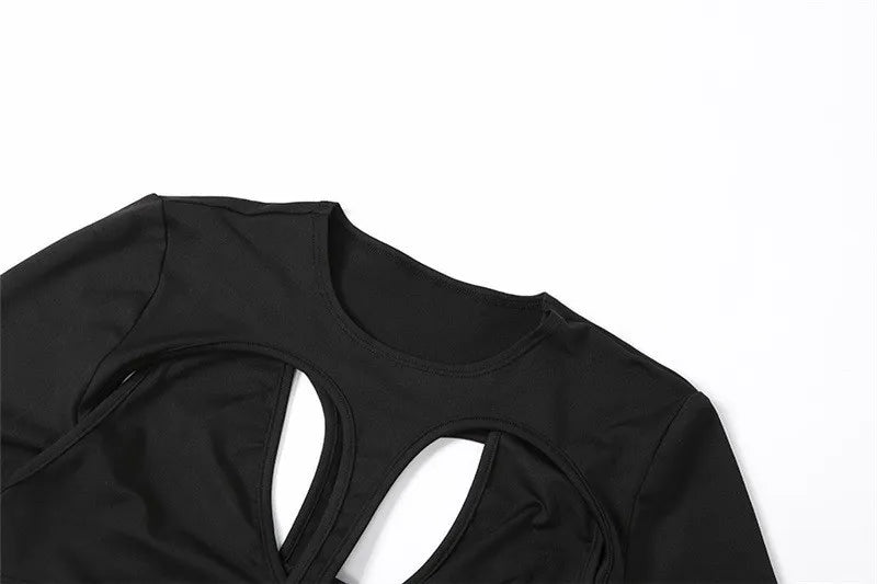 Streetwear Y2k Sexy Irregular Hollow Out Rompers Women's Bodysuits Fashion Long Sleeves Bodycon Tops Jumpsuits Party Clubwear