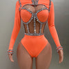 Sexy See-Through Strapless Rhinestone Tops Zipper Jacket High-waisted Shorts 3-Pieces Sets Party Nightclub Perfprmance Costume