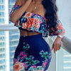 Women Dress Sets Off Shoulder Floral Print Ruffles Top & Skirt Set Casual Look for Women