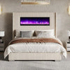 Bed Frame with Fireplace,Wingback Platform Bed Frame with 60.4“ Extra Tall Headboard,Corduroy Upholstered Bed Frame Wooden Slats