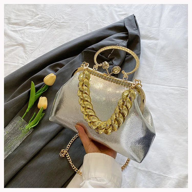 2024 Luxury Women Gold Green Chain Messenger Bags PU Leather Shoulder Bags Shell Clip Designer Handbag And Purse Wedding Clutch