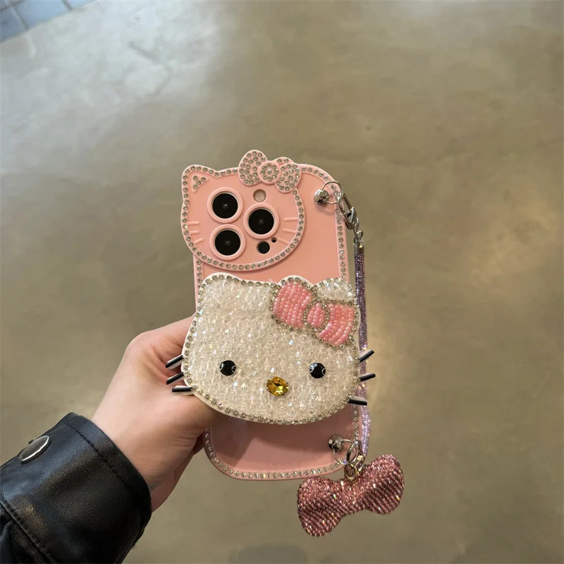 Kawaii Sanrio Hello kitty cute Diamond Phone Protective Case Suitable 14/13/12Promax Case Apple 15 Promax Fall Protection Sleeve