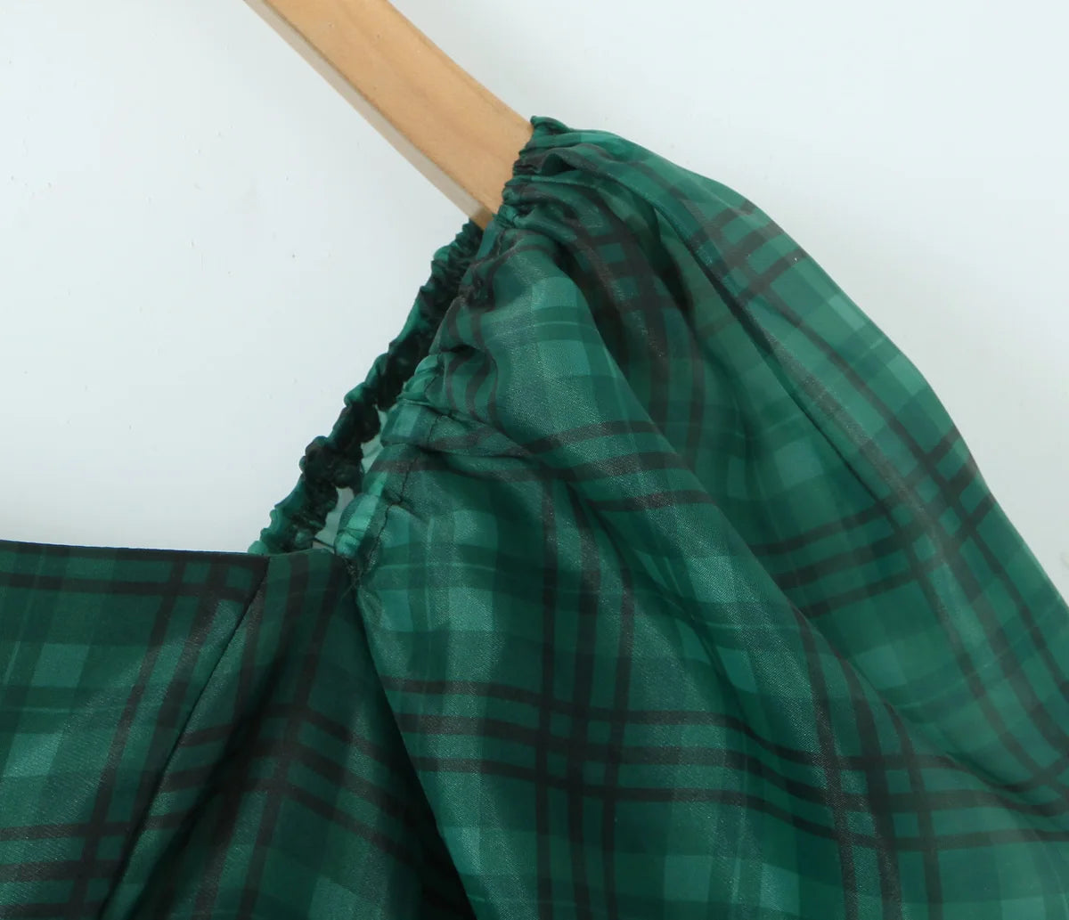 2024 Sweet Green Gingham Plaid Organza Ball Gown Dress Puff Sleeve Retro Women Swing Short Princess Robe Fairy Cake Vestidos