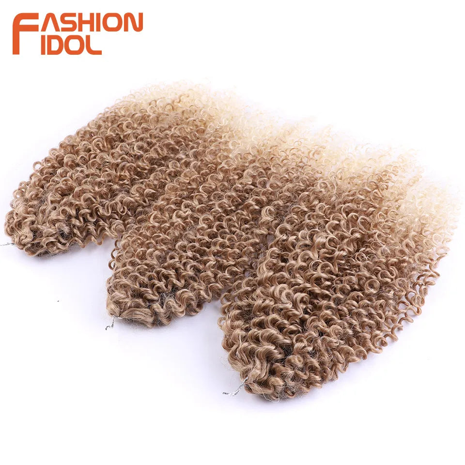 FASHION IDOL 200g 3pcs Afro Kinky Curly Braiding Hair Synthetic Crochet Hair 18 Inch Ombre Brown Passion Twist Hair Extensions