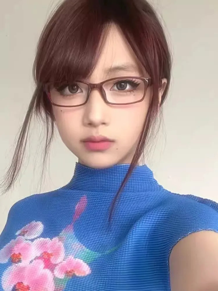 New Y2K Style Retro Blue Green Square Small Frame Glasses Frame Women's Anti Blue Light Glasses 2024 Fashion Eyeglasses Frame