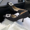 White Design Rhinestones Women Pumps Spring Fashion Pointed Toe Female Shallow High Heel Elegant Women's Work Dress Shoes