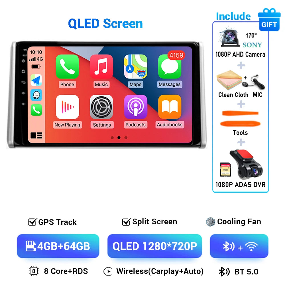 Android 14 Carplay Auto Car Radio For Toyota RAV4 XA50 2018 2019 2020 GPS Navigation Multimedia Video Player 4G WIFI 360 Camera