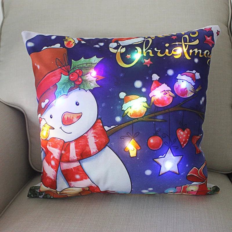 45cm Glowing Santa Claus Pillowcase with Led Lights 2023 New Year Decoration for Home Christmas Ornament Decor Led Cushion Cover