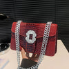 Crocodile Embossed Shoulder Bags For Women Flap PU Leather Fashion Rhinestone Decor Small Square Crossbody Bag Designer Handbag