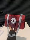 Crocodile Embossed Shoulder Bags For Women Flap PU Leather Fashion Rhinestone Decor Small Square Crossbody Bag Designer Handbag