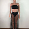 CM.YAYA Women Mesh See Though Two Piece Set Sexy Beach Strapless Tops and Pleated Maxi Skirts Matching Set Summer Outfits