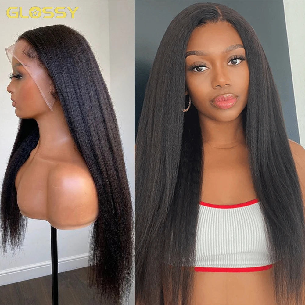 250% 13x6 hd lace frontal kinky straight human hair wigs For Women Glueless Brazilian 13x4 Yaki Straight lace front Wig On Sale