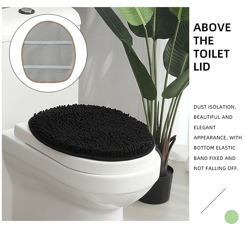 3-piece bathroom chenille floor mat, absorbent anti slip bathroom carpet, bathroom U-shaped foot mat, toilet lid, TPR anti slip