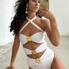 2025 New Sexy Burgundy Bikini Set with Gold Detail- Bandeau Top with High-Cut Bottoms, Perfect for Summer Beach and Pool Parties