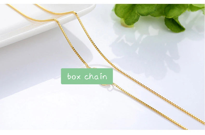 14k Orginal Gold Color Necklace Chain for Women Box Chain Snake Bone/starry/Cross Chain 18 Inches Necklace Fine Jewelry Gifts