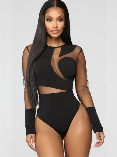 HBLL Sexy Nightclub Outfits Long Sleeve Bodycon Jumpsuits Romper for Women Birthday Outfits Womans Clothing Mesh Bodysuit