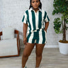 Women's Clothing Fashion Striped Sets Long Sleeve Polo-Neck T Shirt and Shorts 2025 Spring Summer 2 Two Piece Set Tracksuit