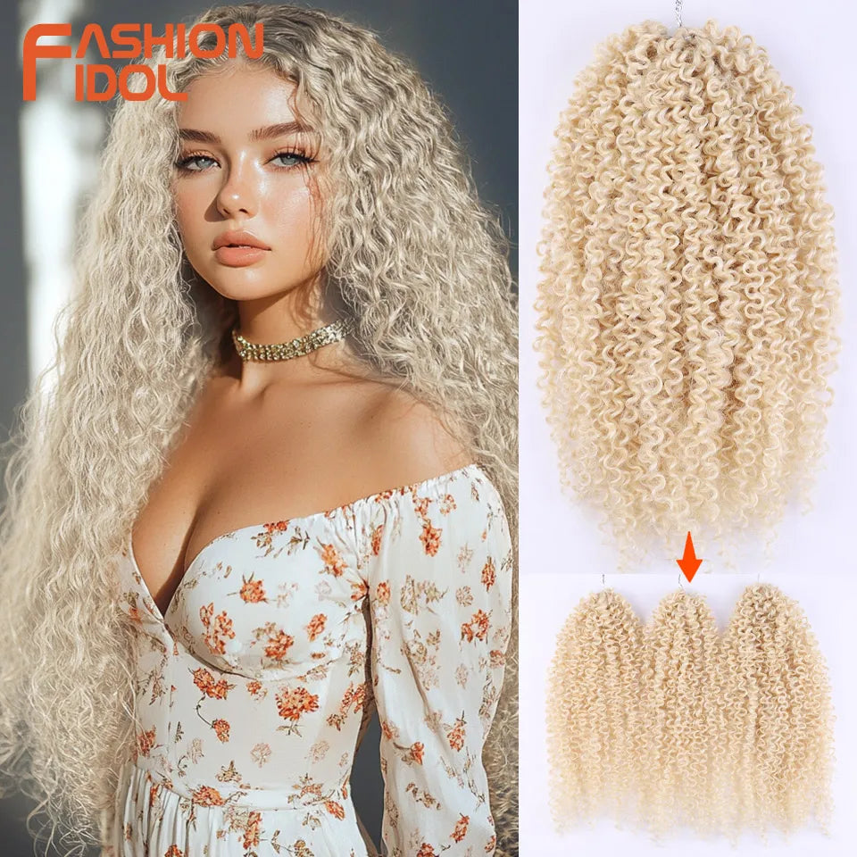 FASHION IDOL 200g 3pcs Afro Kinky Curly Braiding Hair Synthetic Crochet Hair 18 Inch Ombre Brown Passion Twist Hair Extensions