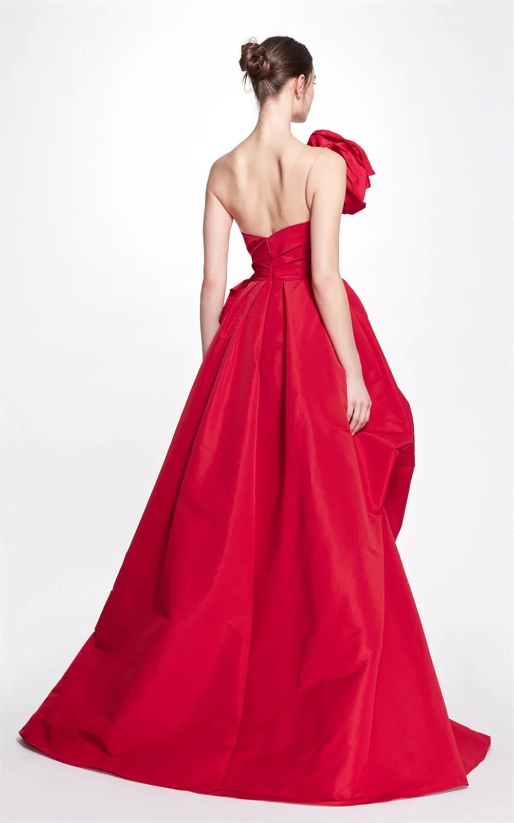 Amanda Customized Red Satin Prom Gown A-line 3D Big Flower Evening Formal Elegant Floor-Length One Shoulder Party Dresses 2024