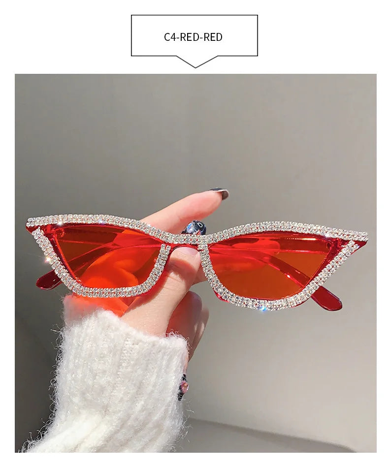 Fashion CAT EYE Rhinestone Bling Sunglasses Women Vintage Brand Luxury Small Frame Ladies Gradient Sun Glasses Oculos UV400