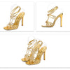 Liyke Summer Blue Denim Sandals Women Elegant Square Toe Party Wedding High Heels Crystal Buckle Narrow Band Female Dress Shoes