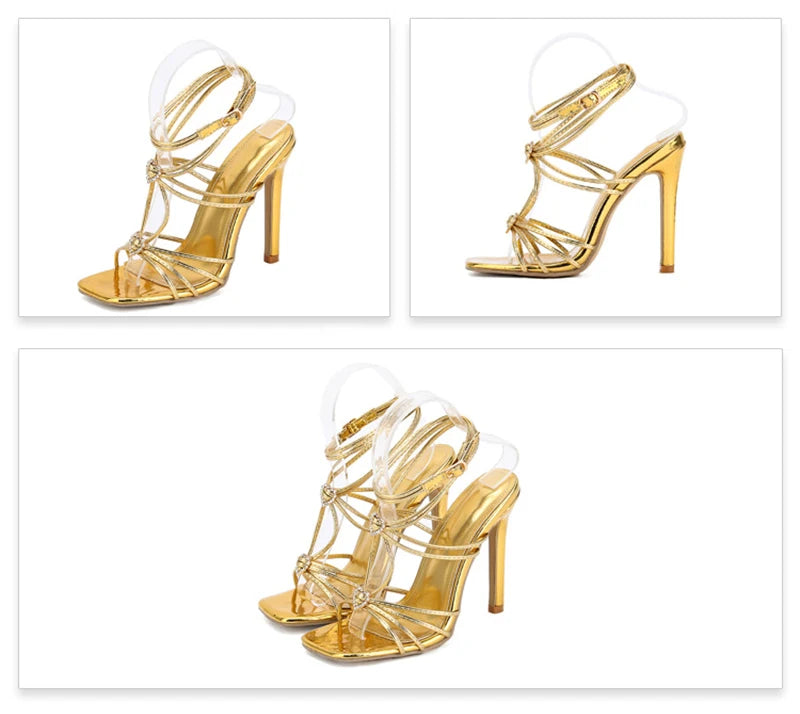 Liyke Summer Blue Denim Sandals Women Elegant Square Toe Party Wedding High Heels Crystal Buckle Narrow Band Female Dress Shoes