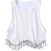 High Street Sexy Hem Tassel Diamond Beading Knitting T Shirt Chic Short Camis Tank Lady Slim Crop Vest Tops