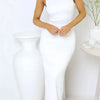 Sexy Women Long Dress Ruched Sleeveless Slim Solid Summer Party Back Split Dress Clubwear Female Vestido Outfits