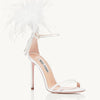 Summer new feather flower silk ribbon sexy open-toe sandals thin high-heeled banquet dress fashionable large-size women's shoes