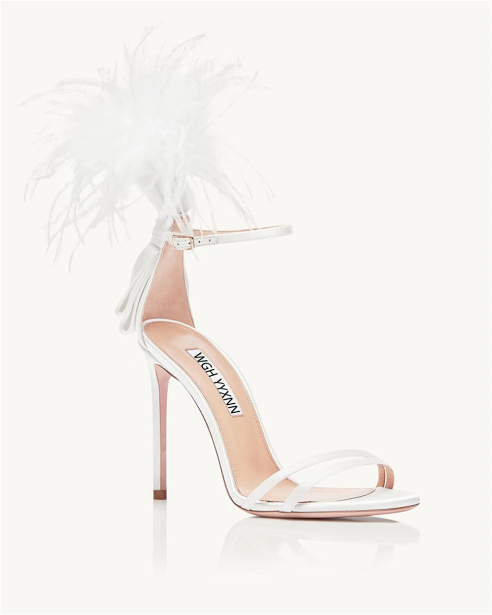Summer new feather flower silk ribbon sexy open-toe sandals thin high-heeled banquet dress fashionable large-size women's shoes