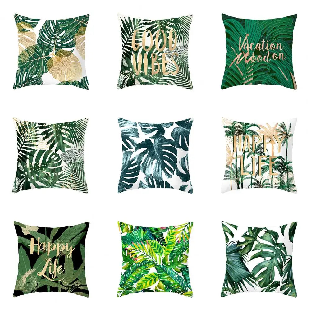 45cm Cushion Case Removable Polyester Green Plant Print Pillowcase Tropical Leaf Cactus Monstera Throw Cushion Cover Home Decor