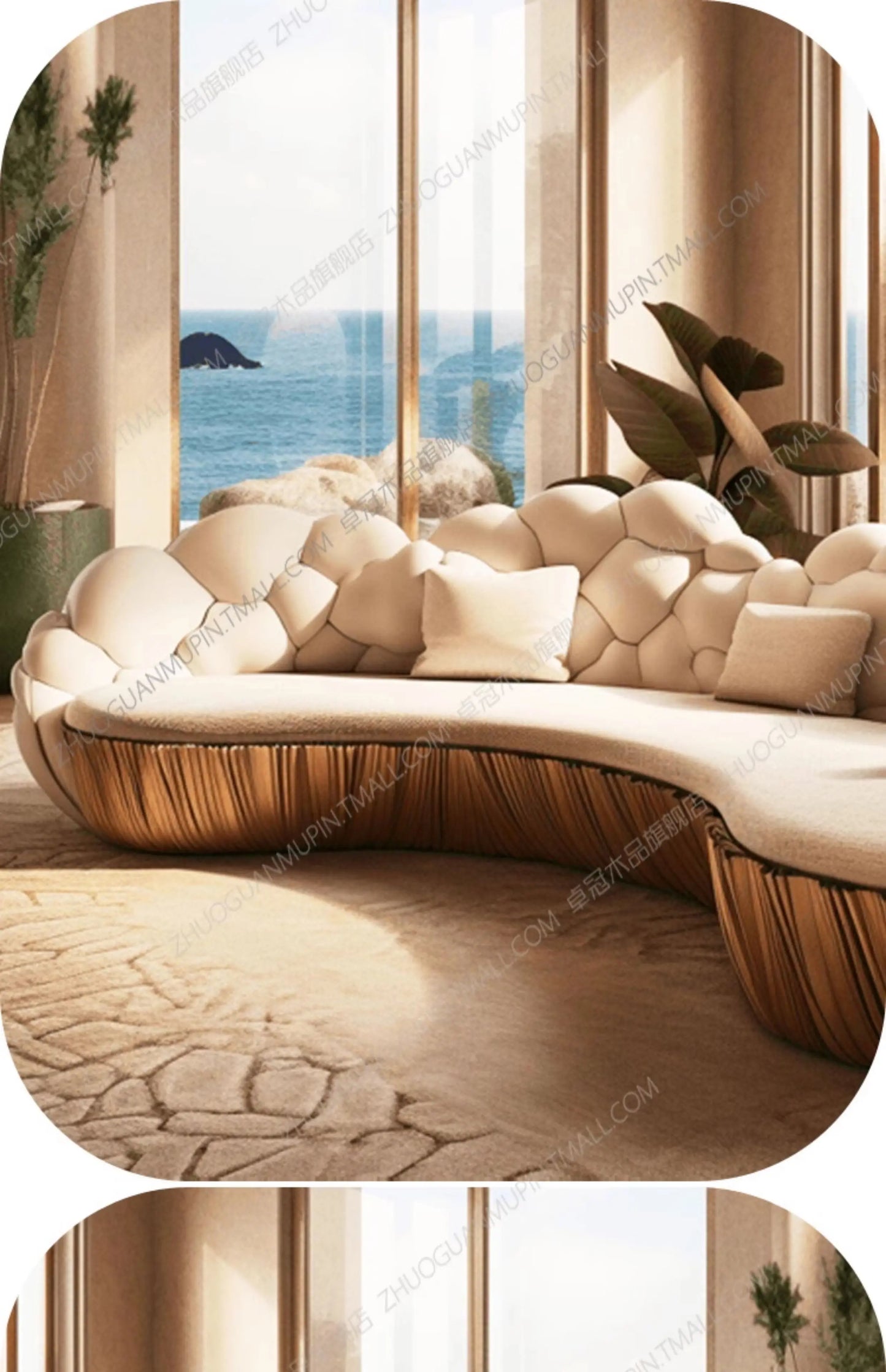 French light luxury semi-circular curved villa living room creative sofa cream special-shaped solid wood