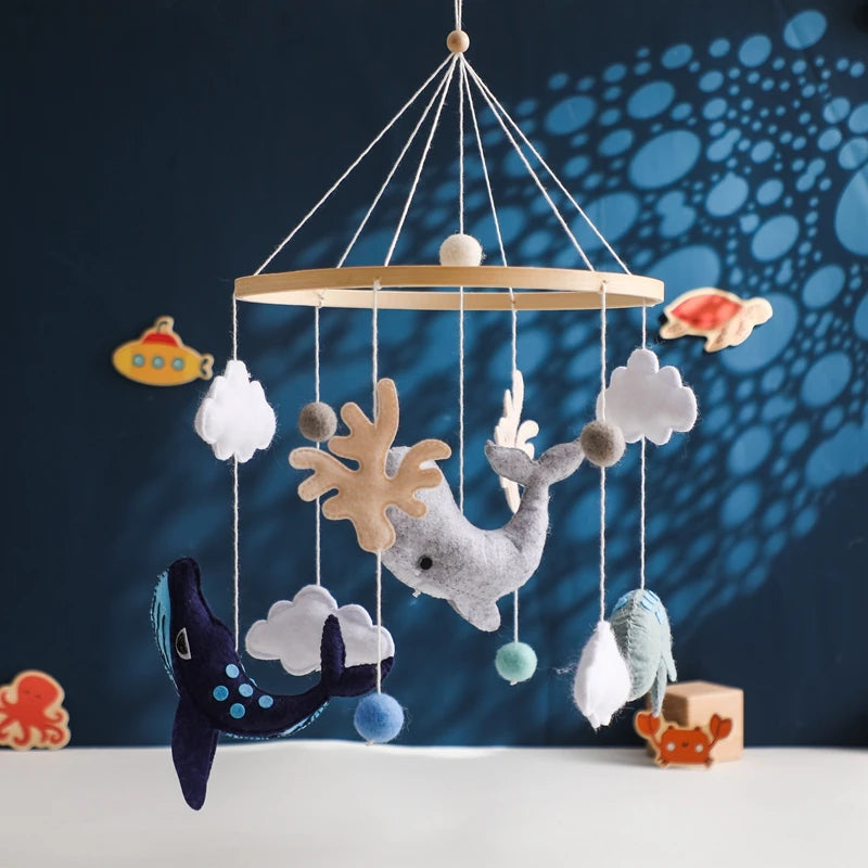 Baby Crib Mobile Bed Bell Rattle Toys Wooden Crochet Stars Pendant Bed Bell Toys Newborn Comfort Crib Bracket Hanging Toys Gifts