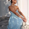 Mingmingxi Summer Elegant Strapless Chiffon Dress 2024 New Arrivals Blue Maxi Pleated Dress Fashion Casual Women's Clothing