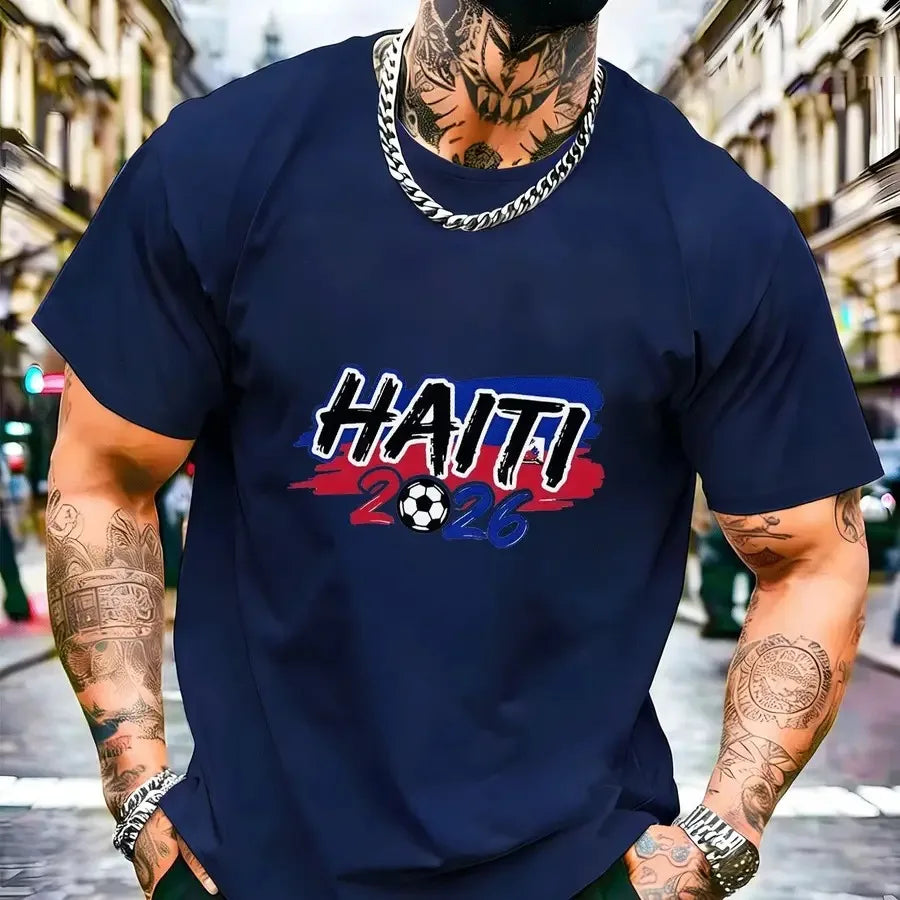【New Arrival】Men Haiti 2026 Soccer Fan T-Shirt Red Short Sleeve Crewneck Tee Haitian Football Flag Inspired Tops