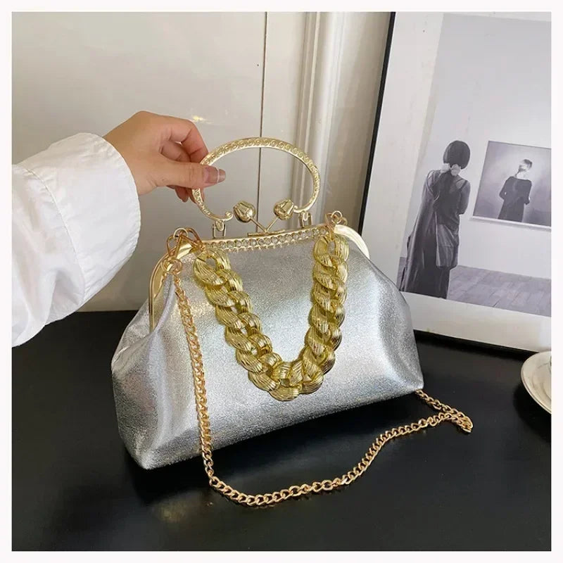 2024 Luxury Women Gold Green Chain Messenger Bags PU Leather Shoulder Bags Shell Clip Designer Handbag And Purse Wedding Clutch