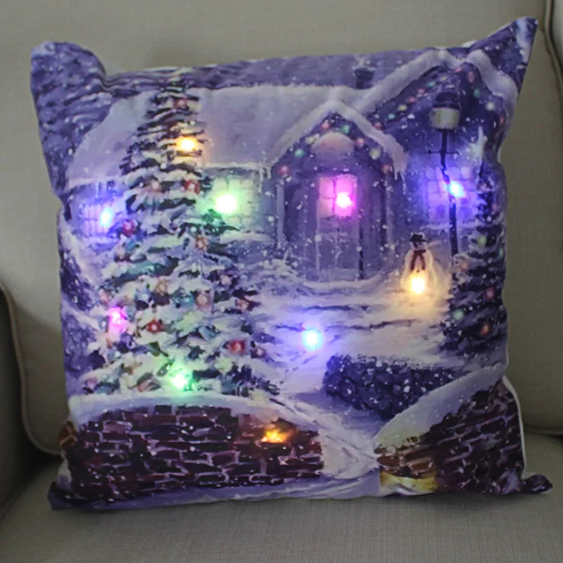 45cm Glowing Santa Claus Pillowcase with Led Lights 2023 New Year Decoration for Home Christmas Ornament Decor Led Cushion Cover