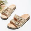 Double Metal New Fashion Buckle Diamond Sequins Slippers Home Leisure Beach Women's Flat Sandals for Fall and Winter Models