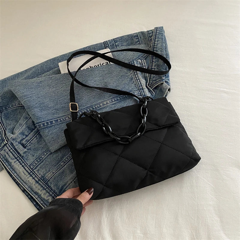 Acrylic Chain Crossbody Square Bags Casual Flap Women Commute Bags Quilted All-match Winter Large Capacity for Girls Shopping