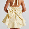 Women Halter Neck Short Dress Summer Jacquard Big Bow Backless Bandage Elegant Evening Party Dresses for Cocktail Prom Wedding