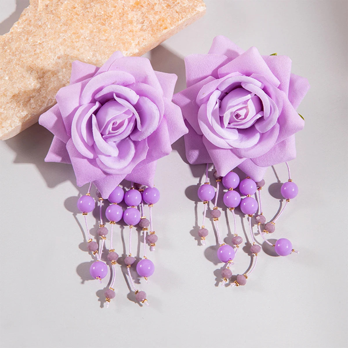 Tocona Bohemia for Women Long Tassel Earrings Multicolor Rose Flower Pendant  Earrings Exquisite Party Jewelry Accessories
