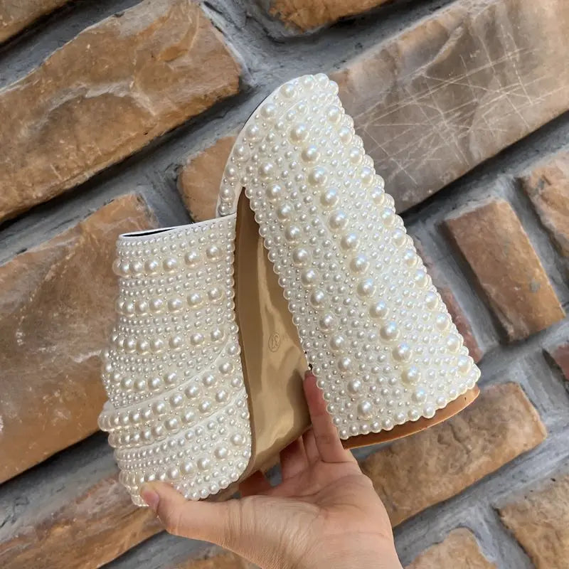 Luxury Handmade Full Rhinestones Platform Wedges Women Slippers Sandals Fashion Summer High heels Mules Slides Chunky Shoes
