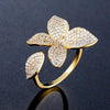 ZAKOL Luxury Sparkling Leaf Flower Micro-paved Zirconia Open Rings for Women Delicate Bridal Wedding Jewelry RP2034
