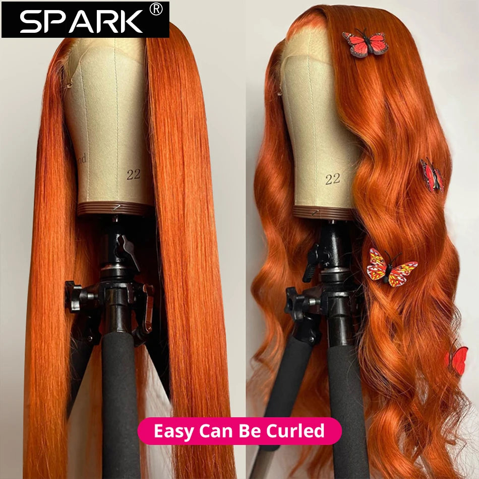 Ombre Ginger Orange Straight Hair Lace Closure Wig Ombre Human Hair Wigs Lace Frontal Wig Colored Wigs For Black Women