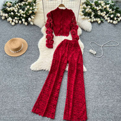 Women  Three-dimensional floral  loose T Shirt Bodycone Tops Female High Street Y2k Tops  Summer Two Piece Set