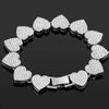 Iced Out Pink Cuban Bracelet for Women Hip Hop Gold Silver Color Crystal Heart Circle Square Bracelet 4Pcs Set Jewelry Gift