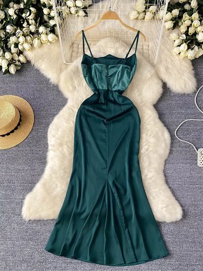 SINGREINY Evening Party Senior Slim Dress Women Spaghetti Strap Backless Zipper Sleeveless Bodycon 2024 Newest Satin Long Dress