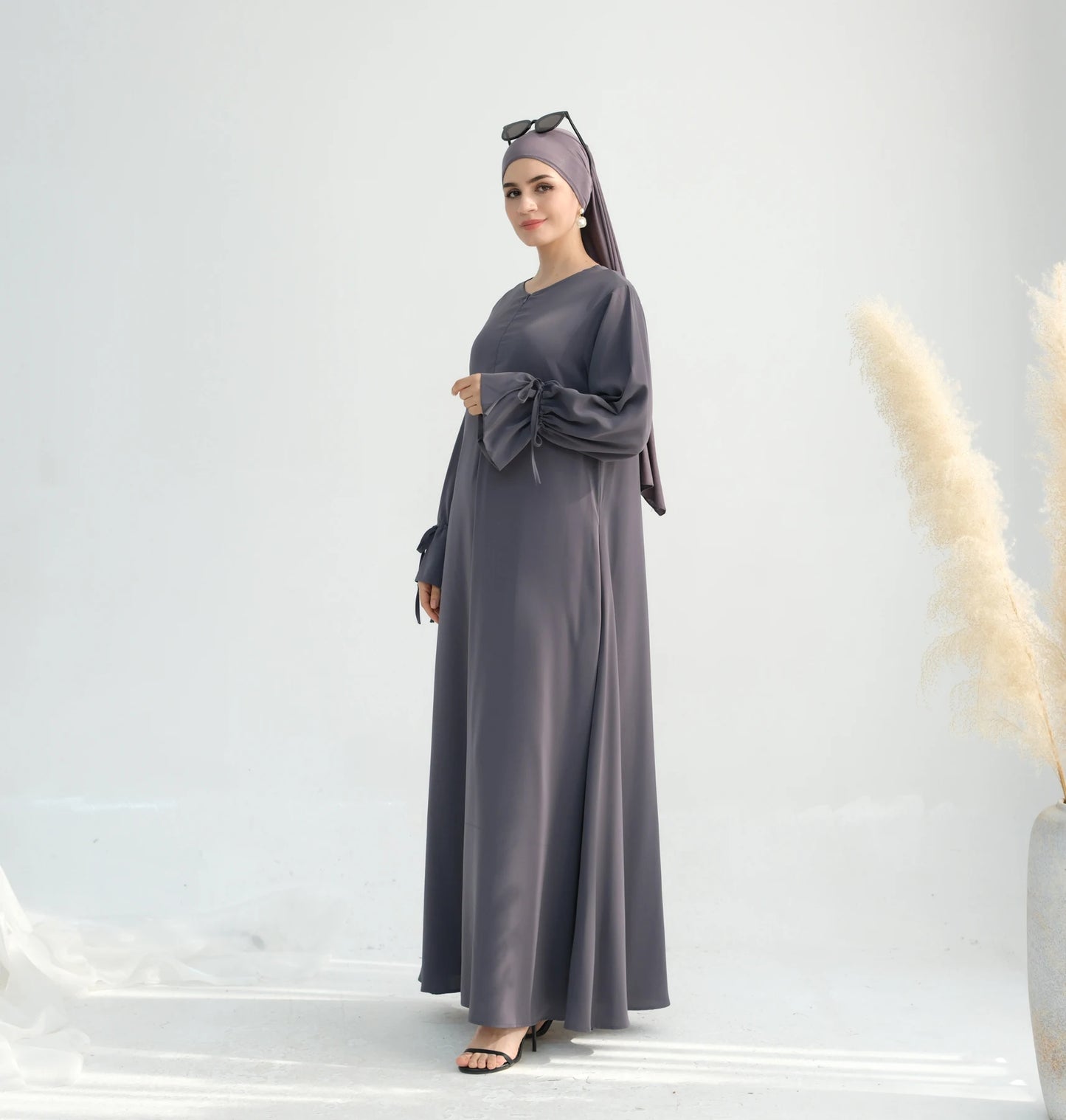 2025 Premium Nida Ruffle Sleeves Women Muslim Dress with Front Zipper Ramadan Abaya Islam Clothing Maxi Dress Female Modest Robe