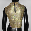 Sexy Rhinestone Backless Party Crop Top Women Glitter Turtleneck TShirt Adjustable Metal Chain Summer Nightculb Diamond Tank Top