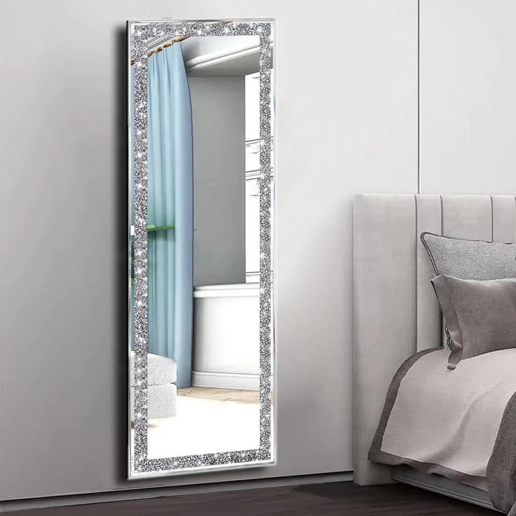 LUVODI Large Silver Sparkly Crystal Rhinestone Diamond Frameless Vanity Mirrors Wall Mounted Dressing Mirror for Home/Hotel